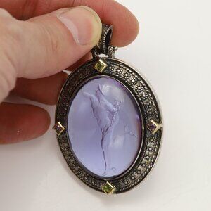 Vintage Greek Hermes God Murano Glass Pendant Italian Glass Sterling Silver 925